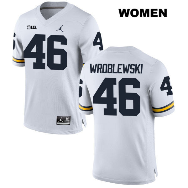 Women's NCAA Michigan Wolverines Michael Wroblewski #46 White Jordan Brand Authentic Stitched Football College Jersey SP25F10AD